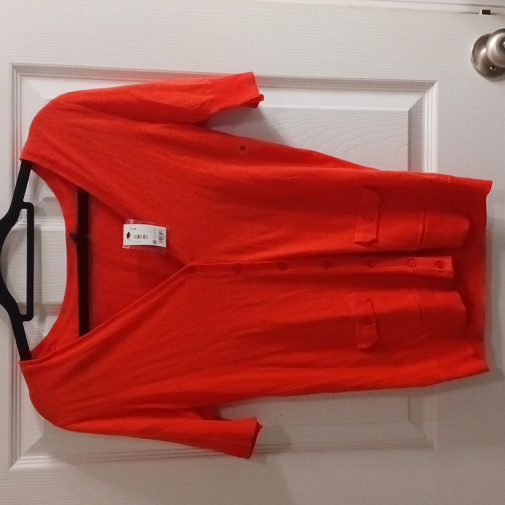 The Limited Cardigan Sweater Button Down Open Knit Short Sleeve Orange Size SML